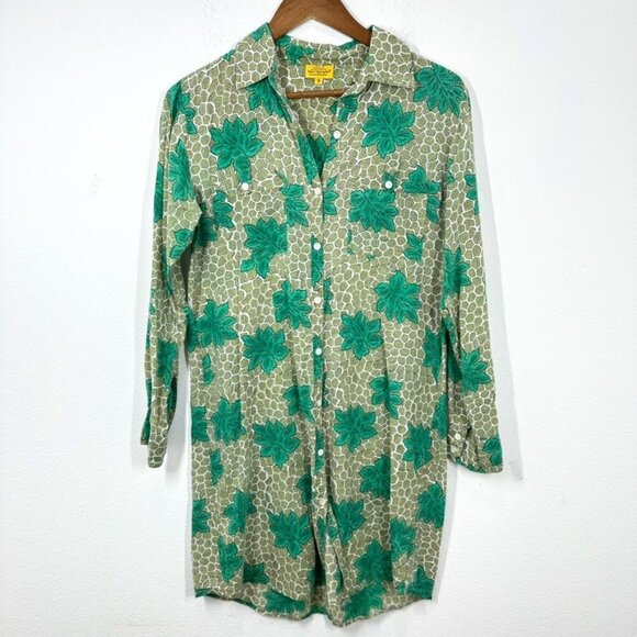 Roberta Roller Rabbit Green Mini Shirt Dress Palm Leaf Cotton Classic Preppy - Picture 1 of 8